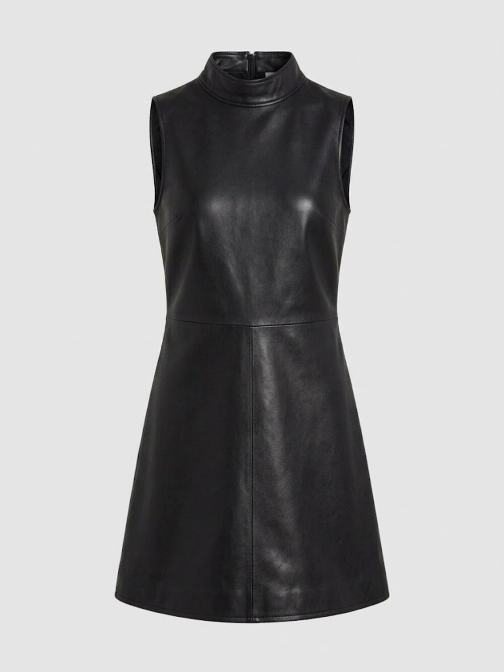 As by Df Sleeveless Black Faux Leather Mini Dress with High Neck, Size S
